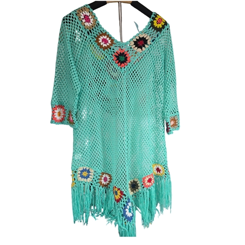 India Boutique Turquoise Crochet Swim Cover-Up - Picture 3 of 9